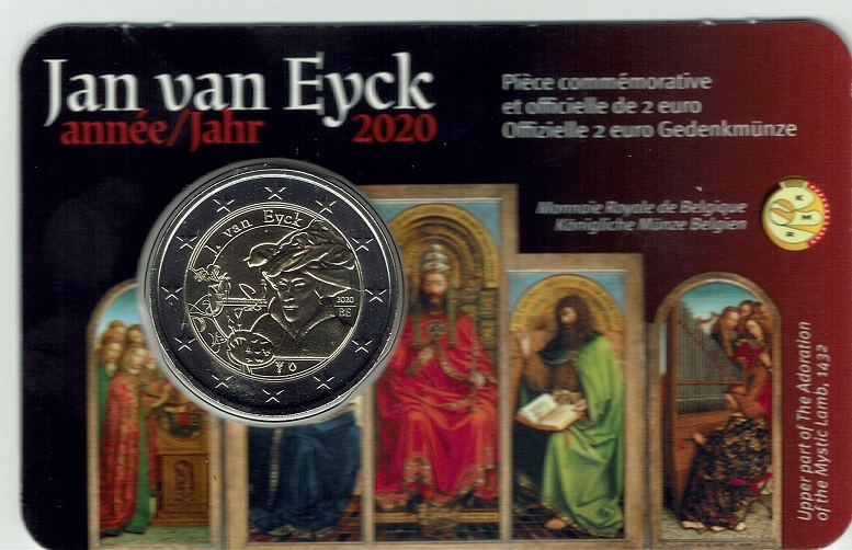 (afbeelding voor) 2 Euromunt Belgie 2020 - Jan van Eyck ( Frans ) coincard
